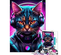 Puzzles for Adults 1000 Pieces Cat Cats Kitten Neon Gamer Learning Educational Toys Brain Teaser Game for The Whole for Women Men (Size 38x26cm)