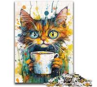 Puzzles for Adults 1000 Pieces Cat Drinking Coffee Educational Games Home Decoration Educational Game for Birthday, Chrismas 50x75cm
