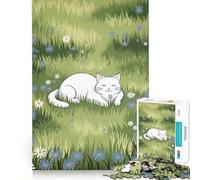 Puzzles for Adults 1000 Pieces Cat Flower Meadow Exact Edge Art Creative Skill Toy Cozy Time Game Christmas Art Piece (38x26cm)