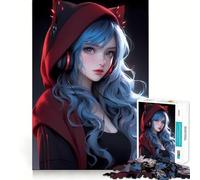 Puzzles for Adults 1000 Pieces Cat Girl Blue Neon Anime Exact Edge Art Creative Skill Toy Cozy Time Game Christmas Art Piece (50x75cm)
