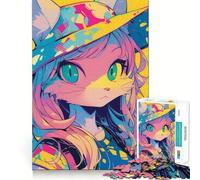 Puzzles for Adults 1000 Pieces Cat Girl in Hat Exact Edge Art Creative Skill Toy Cozy Time Game Christmas Art Piece (50x75cm)