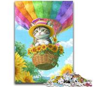 Puzzles for Adults 1000 Pieces Cat in A Hot Air Balloon 1000 Piece Jigsaw,Staycation Kill Time with Matching Poster And Trivia Sheet (75x50cm)