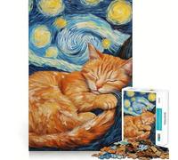 Puzzles for Adults 1000 Pieces Cat in Starry Night Exact Edge Art Creative Skill Toy Cozy Time Game Christmas Art Piece (50x75cm)