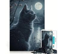 Puzzles for Adults 1000 Pieces Cat Moon Night Animal Exact Edge Art Creative Skill Toy Cozy Time Game Christmas Art Piece (38x52cm)