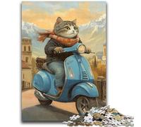 Puzzles for Adults 1000 Pieces Cat on A Motorcycle Puzzles for Teenagers,Fun Present & Activity for Home,Toy for Rainy Days (75x50cm)