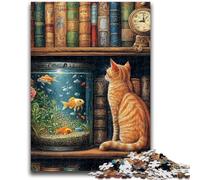 Puzzles for Adults 1000 Pieces Cat on The Bookshelf for Age 14+ Educational Games For Adults And Teenagers Artwork Gift 26x38cm