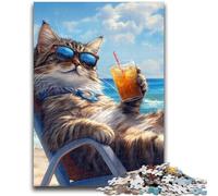 Puzzles for Adults 1000 Pieces Cat on Vacation Puzzles for Teenagers,Fun Present & Activity for Home,Toy for Rainy Days (75x50cm)