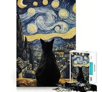 Puzzles for Adults 1000 Pieces Cat Under Starry Night Landscape Premium Cut Play Smart Brain Toy Idle Fun Time Xmas Art Gift (50x75cm)