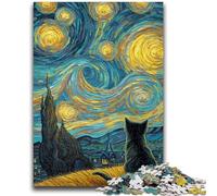 Puzzles for Adults 1000 Pieces Cat Under The Starry Sky Challenging To Complete But Fun And Humorous Birthday Present, Gifts, Wall Art 26x38cm