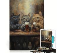Puzzles for Adults 1000 Pieces Cats at The Bar - Clean Cut Piece Brain Skill Play Free Time Game Christmas Art Piece (50x75cm)