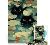 Puzzles for Adults 1000 Pieces Cats in A Lily Pond Clean Cut Piece Brain Skill Play Free Time Game Christmas Art Piece (50x75cm)