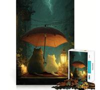 Puzzles for Adults 1000 Pieces Cats Under Umbrella in The Rain Clean Cut Piece Brain Skill Play Free Time Game Christmas Art Piece (38x52cm)