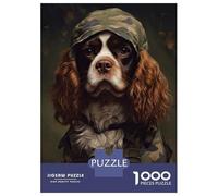 Puzzles for Adults 1000 Pieces Cavalier Dog Camo Jacket Jigsaws for Adults Brain Teaser Game Pattern Assembly Challenging Game Gifts 52x38cm/1000pcs