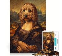 Puzzles for Adults 1000 Pieces Cavoodle Cavapoo Mona Lisa Clean Cut Piece Brain Skill Play Free Time Game Christmas Art Piece (38x26cm)