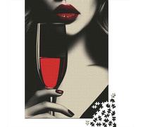 Puzzles for Adults 1000 Pieces Champagne Glass with Red Lips Jigsaw for Adults Brain Teaser Game Wall Decoration Christmas Birthday Gifts 38x26cm/1000pcs