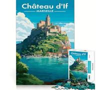 Puzzles for Adults 1000 Pieces Château D'If Marseille Travel Poster Clean Cut Piece Brain Skill Play Free Time Game Christmas Art Piece (50x75cm)