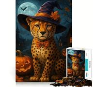 Puzzles for Adults 1000 Pieces Cheetah Witch Halloween Premium Cut Play Smart Brain Toy Idle Fun Time Xmas Art Gift (38x52cm)