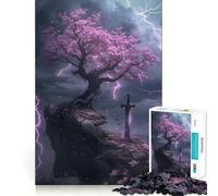 Puzzles for Adults 1000 Pieces Cherry Blossom And Thunder Clean Cut Piece Brain Skill Play Free Time Game Christmas Art Piece (50x75cm)