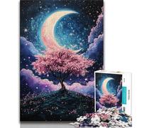 Puzzles for Adults 1000 Pieces Cherry Blossom Trees Under The Moon Puzzles for Teenagers,Stress Reliever Staycation Kill Time Enhance Love between Couples 26x38cm