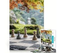 Puzzles for Adults 1000 Pieces Chess in A Japanese Garden Clean Cut Piece Brain Skill Play Free Time Game Christmas Art Piece (38x26cm)