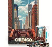 Puzzles for Adults 1000 Pieces Chicago Cityscape Poster Clean Cut Piece Brain Skill Play Free Time Game Christmas Art Piece (38x52cm)