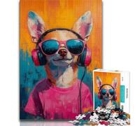 Puzzles for Adults 1000 Pieces Chihuahua Listening to Music 1000 Piece Jigsaw,Challenging Family Activity Games DIY Toy for Home Wall Decor Gifts 38x26cm