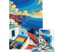Puzzles for Adults 1000 Pieces Coastal Village Landscape Illustration Learning Educational Toys Brain Teaser Game for The Whole for Women Men (Size 38x52cm)