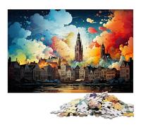 Puzzles for Adults 1000 Pieces Color Illustration of Antwerp Precision Cut Jigsaw Puzzle Is Ideal As Gifts for The Whole Family 1000 PCS(75x50cm)