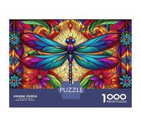 Puzzles for Adults 1000 Pieces Colorful Dragonfly Stained Glass Art Puzzles for Adults Brain Teaser Game Home Decoration Fun Activities at Home 52x38cm/1000pcs