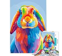 Puzzles for Adults 1000 Pieces Colorful Lop-Eared Rabbit Portrait for Educational Game Challenge Toy Practical Game Pattern Assembly Gifts Birthday (Size 38x52cm)