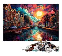Puzzles for Adults 1000 Pieces Colorful Psychedelia in Amsterdam's Canal District Precision Cut Jigsaw Puzzle Good Gift 1000 PCS(75x50cm)