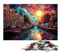 Puzzles for Adults 1000 Pieces Colorful Psychedelia in Amsterdam's Canal District Puzzle Toys Unique Home Decor And Gifts Suitable for And Teenager 14 And Up 1000 PCS(38x26cm)