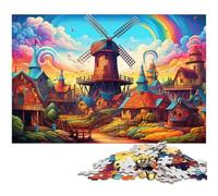 Puzzles for Adults 1000 Pieces Colorful Rainbow Windmill Town Precision Cut Jigsaw Puzzle Is Ideal As Gifts for The Whole Family 1000 PCS(38x26cm)