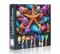 Puzzles for Adults 1000 Pieces - Colorful Sea Shells and Starfish Arranged on a Blue Surface Patterns Hard Difficult Jigsaw Puzzles Challenge Puzzle -50x70cm