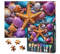 Puzzles for Adults 1000 Pieces - Colorful Sea Shells and Starfish Arranged on a Blue Surface Patterns Hard Difficult Jigsaw Puzzles Challenge Puzzle -27.5x19.7 inch