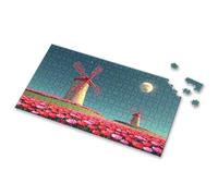 Puzzles For Adults 1000 Pieces Colorful Tulip Fields Under A Starry Sky With Windmills Picture Puzzle Puzzle Easter Gifts For Toddlers(500PCS)