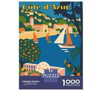 Puzzles for Adults 1000 Pieces Côte DAzur Vintage Travel Jigsaw for Adults Brain Teaser Game Analysis And Logic Fun Activities at Home 52x38cm/1000pcs