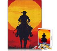 Puzzles for Adults 1000 Pieces Cowboy Silhouette Riding Into The Sunset Brainteaser Family Games Staycation Kill Time Gifts Ideas Size 50x75cm