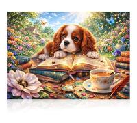 Puzzles for Adults 1000 Pieces - Cozy Reading Dog Colorful Art Puzzle Challenging Brain Teaser,Relaxing Garden Scene with Books & Tea, for Adults