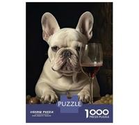 Puzzles for Adults 1000 Pieces Cream French Bulldog Wine Jigsaws for Adults Brain Teaser Game Pattern Assembly Challenging Game Gifts 70x50cm/1000pcs