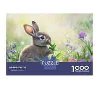 Puzzles for Adults 1000 Pieces Cute Bunny Eating in Flower Meadow Puzzles for Adults Brain Teaser Game Home Decoration Fun Activities at Home 38x26cm/1000pcs