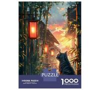Puzzles for Adults 1000 Pieces Cute Cat Scenery at Sunset Jigsaw for Adults Brain Teaser Game Analysis And Logic Fun Activities at Home 52x38cm/1000pcs