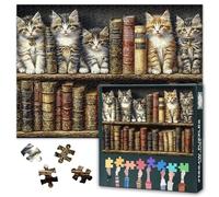 Puzzles for Adults 1000 Pieces, Cute Kittens Jigsaw Puzzles, Bookshelf Puzzle, Antique Books Jigsaw Puzzle, Educational Fun Games or Toys for Elders Friends 20X27 INCH