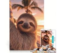 Puzzles for Adults 1000 Pieces Cute Sloth on A Tropical Beach Sunset, Educational Toy, Staycation Kill Time, Birthday Present, Gifts, 38x52cm