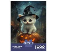 Puzzles for Adults 1000 Pieces Cute Witch Cat on Pumpkin-1 Jigsaw for Adults Brain Teaser Game Analysis And Logic Fun Activities at Home 38x26cm/1000pcs