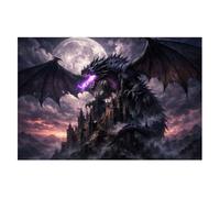 Puzzles for Adults 1000 Pieces Dark Fantasy Dragon Perched Gothic Castle Under Full Moon Purple Fire Wooden Jigsaw Puzzles Challenging Fun Family Game Gifts Toy for Kids Seniors Party Boys Girls