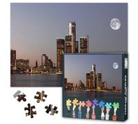 Puzzles for Adults 1000 Pieces - Detroit Downtown Skyline Jigsaw Puzzles | Skyscrapers Premium 1000 Piece Puzzle for Adults Home Decor 27.5" x 19.6"/70 * 50cm