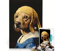 Puzzles for Adults 1000 Pieces Dog with A Pearl Earring, Educational Toy, Pattern Assembly, Artists Collection, Fine Art 38x52cm