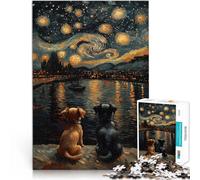 puzzles for adults 1000 pieces Dogs And The Starry Night Herausforderndes Spiel Die Liebe zwischen Paaren stärken38x26cm