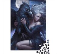 Puzzles for Adults 1000 Pieces Fantasy Art Raven Woman Jigsaw for Adults Brain Teaser Game Wall Decoration Christmas Birthday Gifts 70x50cm/1000pcs